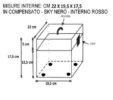 ASTUCCI CONCERTINE COMPENSATO int. 22 x 19.5 x 17.5 (12.5+5) SENZA ANGOLI - MANIGLIA SU COPERCHIO + 1 SERR