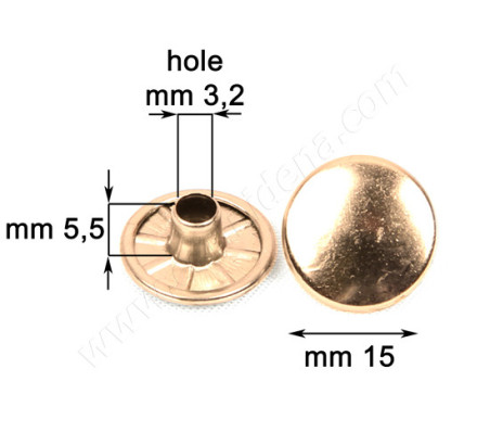 BOTTONI GODRONATI TESTA D. mm 15 DORATI KF-3 A3